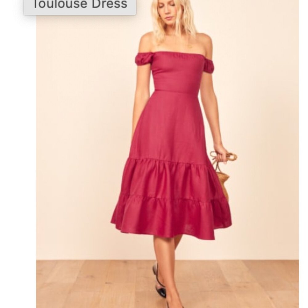 Reformation Magenta Off-the-Shoulder Midi Dress